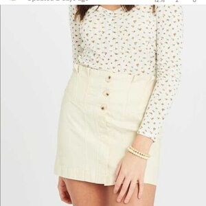 Altar’d State Womens Cream Button Front Cotton Mini Skirt Size Large Boho NWT